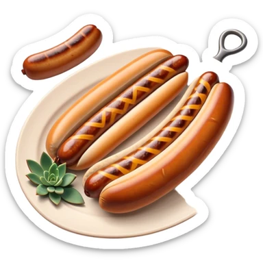 Cinematic Realistic Bratwurst Dish Emoji, showcasing a succulent, grilled sausage with a crispy exterior rendered with lifelike detail and warm, dynamic lighting. sticker