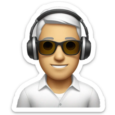 male in white shirt headphones with sunglasses sticker