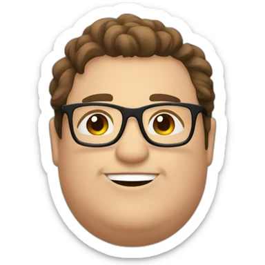 Chubby man with brown hair wearing black glasses smiling and loving me sticker