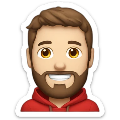 white dude smiling with a brown beard and short brown hair with a red hooded hoodie with "Posh" embroidered on the hoodie sticker