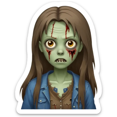 a zombie woman with straight brown long hair sticker