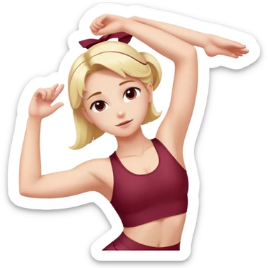 angelic blonde girl stretching in Burgundy  gym  sticker