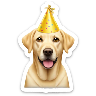 yellow labrador wearing a party hat sticker