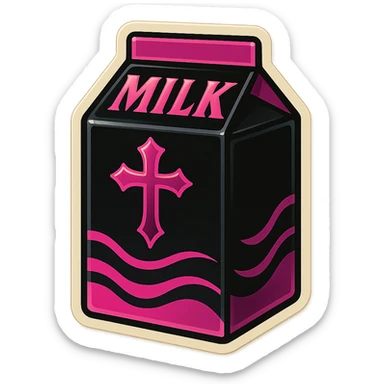 gothic milk carton, black and pink, retro stickers style sticker