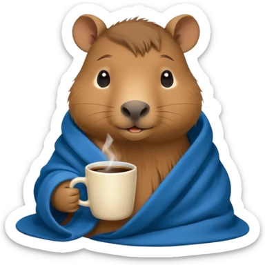 baby capypara in cozy blanket, drink coffee sticker