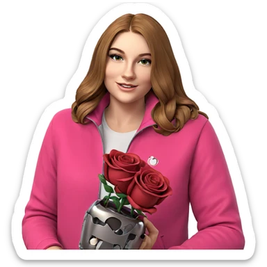 smiling girl with robot rose sticker