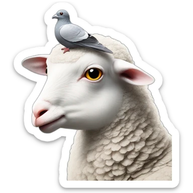 A pigeon on the head of a sheep  sticker
