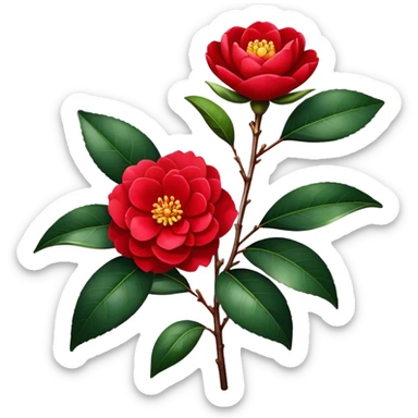 single Red Camellia, straight stem sticker