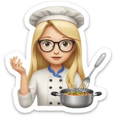 je voudrai un emoji d'une fille aux cheveux longs et blonds avec des lunettes entrain de cuisiner sticker