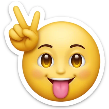 sticking tongue out with peace sign yellow emoji face sticker