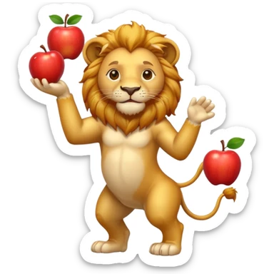 a Circus cute lion juggling two apple sticker