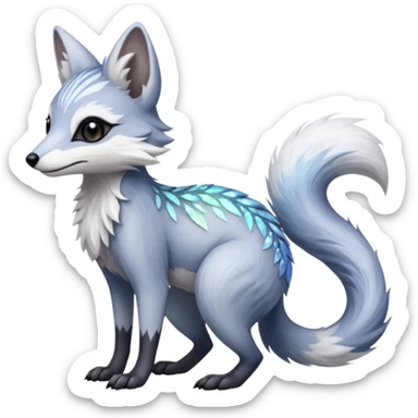 Planted Silvery Flossy Floral Icy Snowy Glacial Sparkle colorful iridescent white Fox-Numbat-Sergal-Lykoi-hybrid-fusion-animal-creature sticker