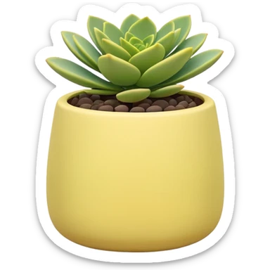 A pastel yellow ceramic pot in a geometric shape. The pot is shallow and contains a sedum succulent. sticker