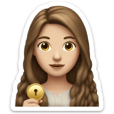 White Girl with brown long hair with gold key in hand sticker