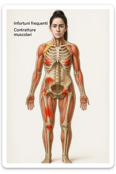 donna con infortuni e contratture frequenti in 3D immagine medica in italiano  sticker