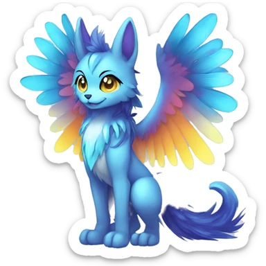 Anthro Sona Cool Cute Colorful Shy Winged Shiny Fakemon-Fantasy-Creature With Long Hair-Mane Full Body sticker