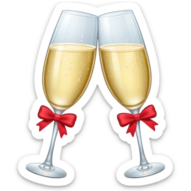 2 champagne flutes clinking with bows on both glasses sticker