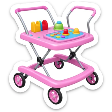 pink baby walker with toys on it sticker