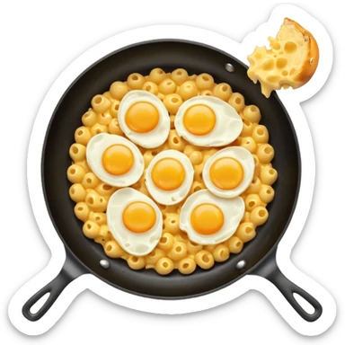 Fried Scrambled eggs and Mac and cheese on a frying pan sticker
