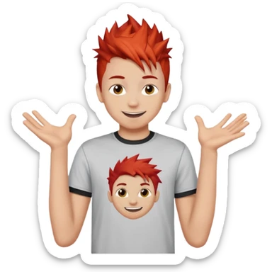 emoji of a teenage boy, spiky red hair, wearing a graphic tee, playful smile sticker