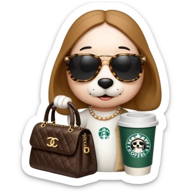 snoopy in a desk with starbucks and his chanel purse sticker