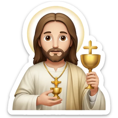 Jesus holding the Eucharist and chalice, celebrating mass sticker