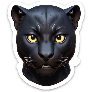 Cinematic Comical black Panther Portrait Emoji, Head tilted dramatically with an exaggeratedly shocked expression, featuring a sleek, muscular body with wide, comically expressive eyes full of humorous disbelief, Simplified yet hilariously expressive features, highly detailed, glowing with a slightly sassy dark glow, high shine, dramatic yet playful, stylized with an air of quirky feline attitude, soft glowing outline, capturing the essence of a meme-worthy black Panther that looks ready to side-eye its way into viral fame! sticker