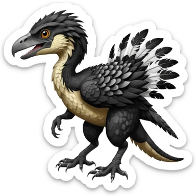 Utahraptor with a lot of feathers and white and black , no tail  sticker