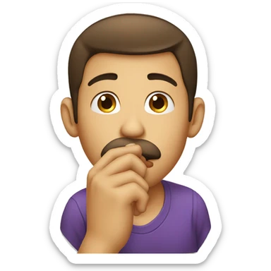 A male shushing through his finger on mouth sticker