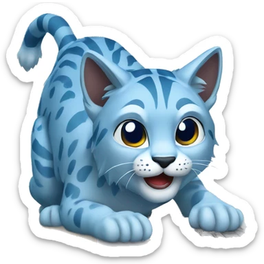 A blue lynx with a laptop sticker
