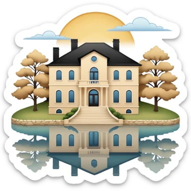 3 story beige mansion with lake sticker