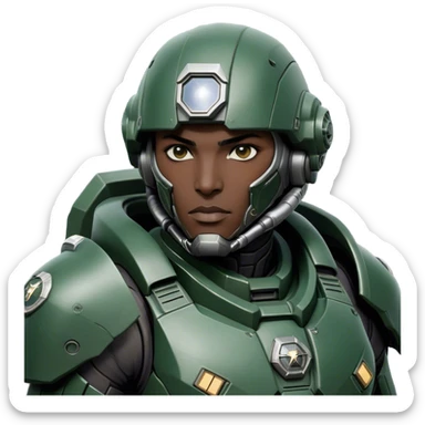 Cinematic Realistic StarCraft Terran Marine Portrait, depicted with rugged determination and futuristic military precision. Clad in advanced, intricately detailed tactical armor in consistent dark green and grey hues, his steely eyes and determined features exude unwavering resolve. Rendered with lifelike texture and dynamic, high-contrast lighting, high shine, noble and disciplined, capturing the essence of a legendary Terran Marine poised for interstellar battle. sticker