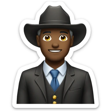 Man in a suit with a cowboy hat sticker