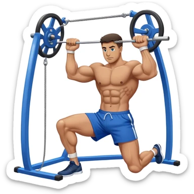 buff man with blue shorts using cable face-pull machine sticker