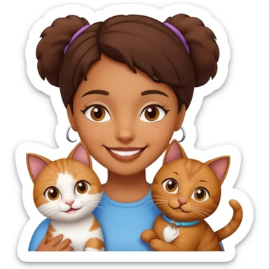 a brown girl with two cats sticker