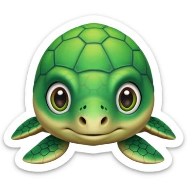whimsical 3D green turtle with a round face, large expressive eyes, and tiny paws sticker