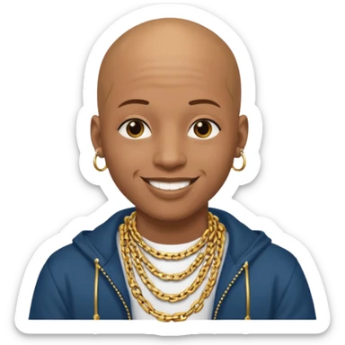 Young African rapper, bald with chain, without piercings sticker