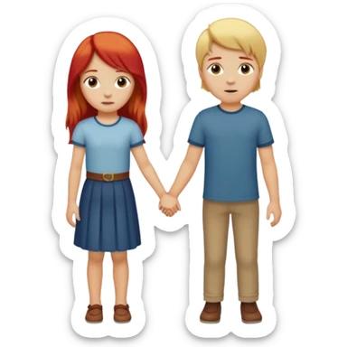 Blonde haired pretty girl holding hand with long red hairs stoic boy sticker
