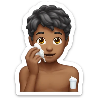 boy putting cream on his face sticker