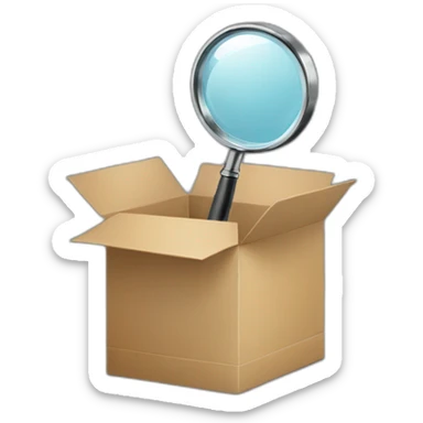 a magnifying glass in front of an empty box sticker