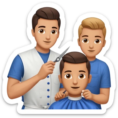 At a barbershop, the experienced barber is teaching his apprentice how to properly cut hair, offering tips on technique, customer service, and attention to detail. The mentor emphasizes the importance of precision, patience, and building trust with clients sticker