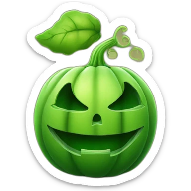 a smiling cute green jack o lantern with a sprout sticker