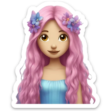Beautiful, flower, fairy, pink, blue, purple, long hair sticker