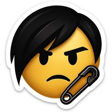 emo emoji, black and silver safety pin, edgy and modern, no background sticker
