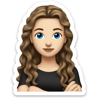 White girl with long wavy brunette hair, with blue eyes & wearing a black tube top doing the peace sign  sticker