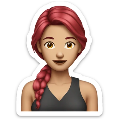 woman with long straight and ruby hair down and white skin sticker