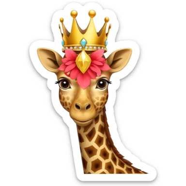 giraffe with jewellery and crown with birds flying around head sticker