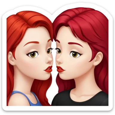 Girl with red hair kissing girl with black hair  sticker