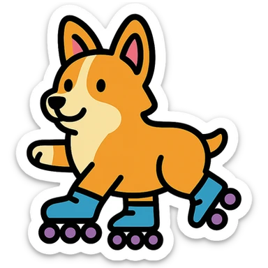 A corgi rollerskating sticker