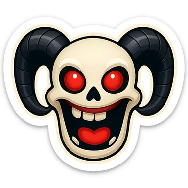 Render the image in high quality with the subject fully inside the border. Make the skull more white and render fewer teeth. The style should resemble Apple style emojis (Emoji style). sticker